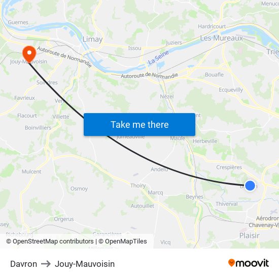 Davron to Jouy-Mauvoisin map
