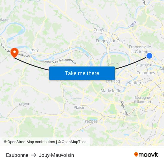 Eaubonne to Jouy-Mauvoisin map