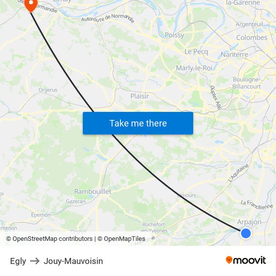 Egly to Jouy-Mauvoisin map