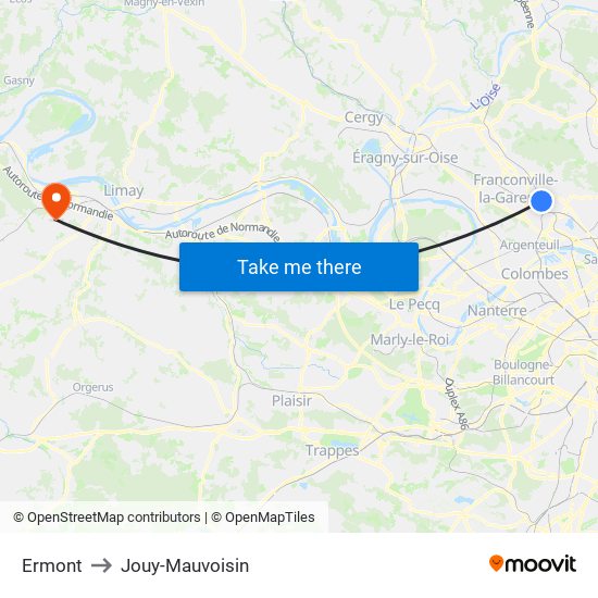 Ermont to Jouy-Mauvoisin map