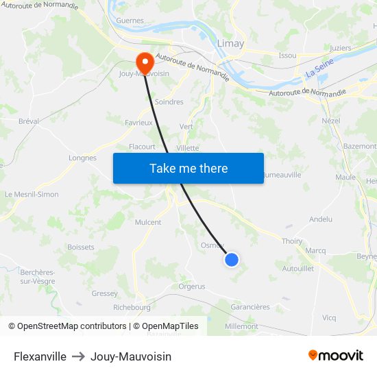 Flexanville to Jouy-Mauvoisin map