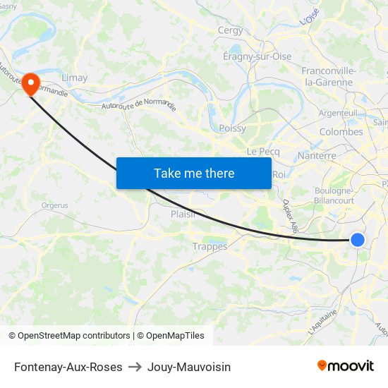 Fontenay-Aux-Roses to Jouy-Mauvoisin map