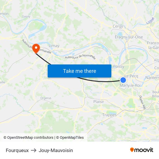 Fourqueux to Jouy-Mauvoisin map