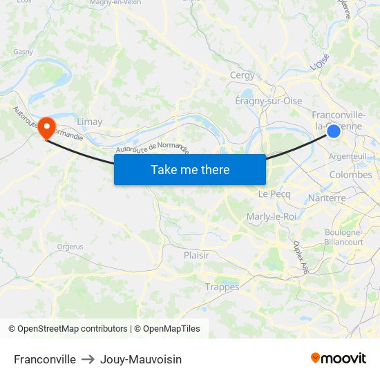 Franconville to Jouy-Mauvoisin map