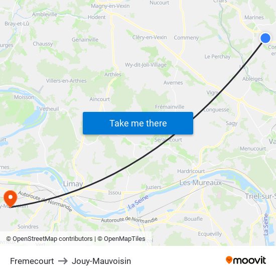 Fremecourt to Jouy-Mauvoisin map