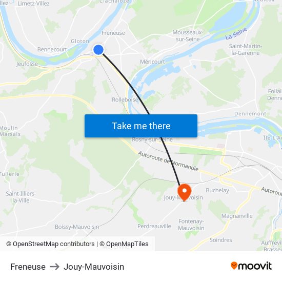 Freneuse to Jouy-Mauvoisin map