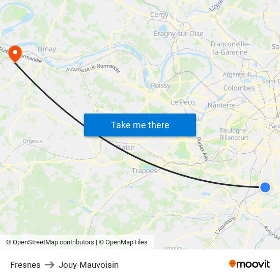 Fresnes to Jouy-Mauvoisin map