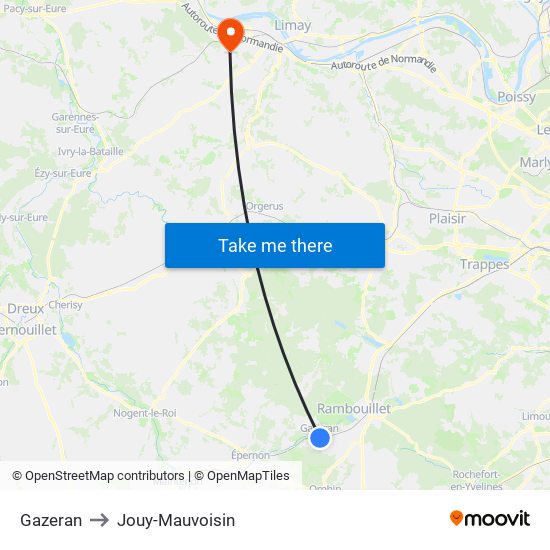 Gazeran to Jouy-Mauvoisin map