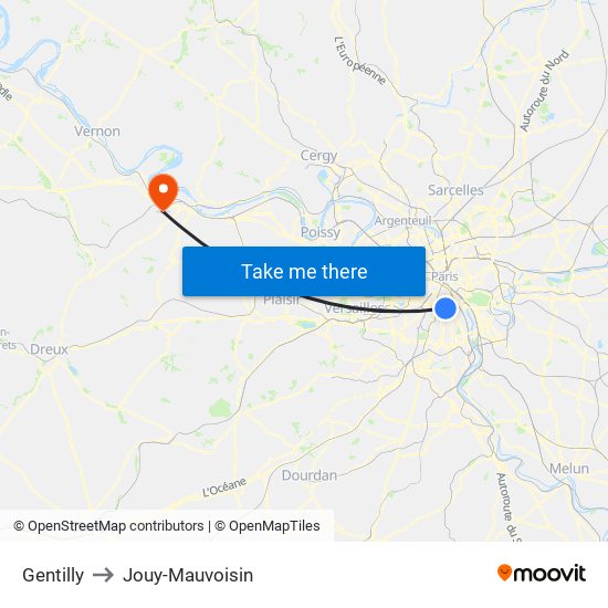 Gentilly to Jouy-Mauvoisin map