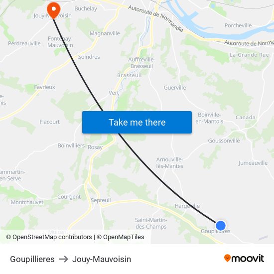 Goupillieres to Jouy-Mauvoisin map