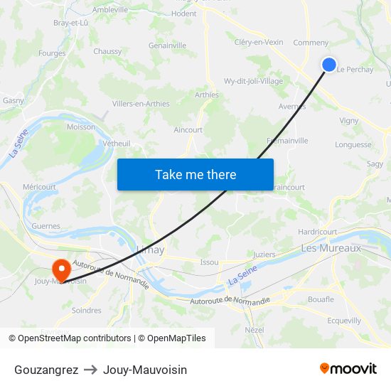 Gouzangrez to Jouy-Mauvoisin map