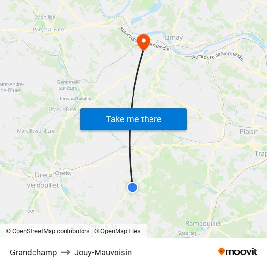 Grandchamp to Jouy-Mauvoisin map