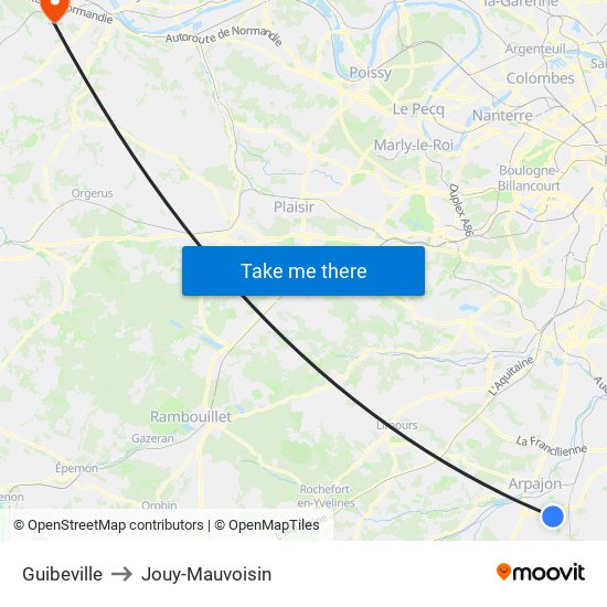 Guibeville to Jouy-Mauvoisin map