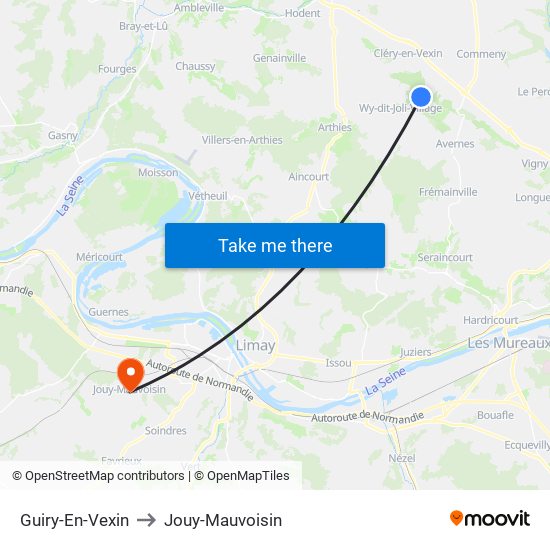 Guiry-En-Vexin to Jouy-Mauvoisin map