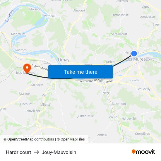 Hardricourt to Jouy-Mauvoisin map
