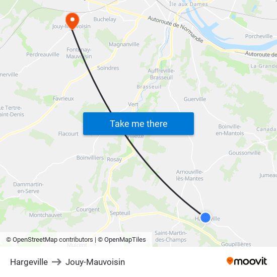 Hargeville to Jouy-Mauvoisin map