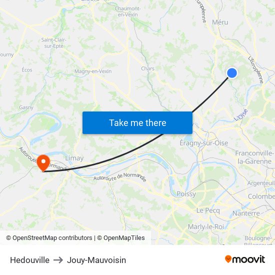 Hedouville to Jouy-Mauvoisin map