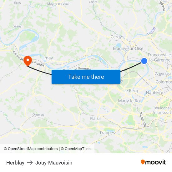 Herblay to Jouy-Mauvoisin map