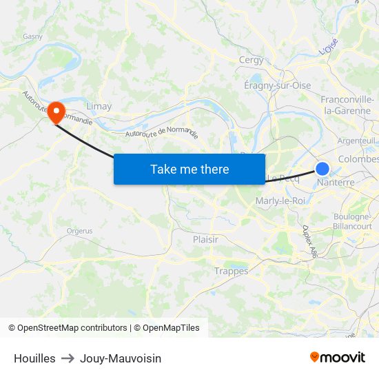 Houilles to Jouy-Mauvoisin map