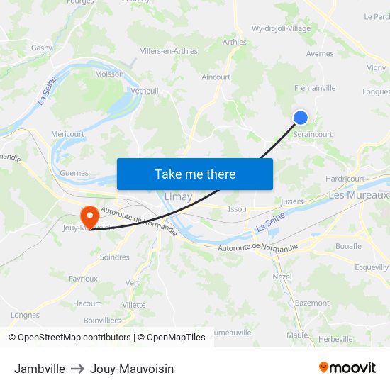 Jambville to Jouy-Mauvoisin map