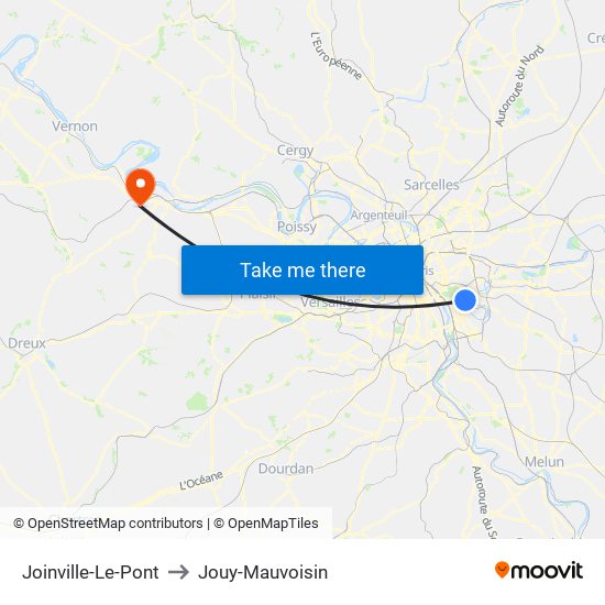 Joinville-Le-Pont to Jouy-Mauvoisin map