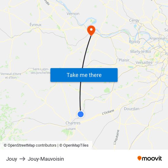 Jouy to Jouy-Mauvoisin map
