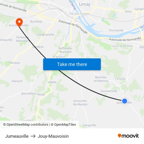 Jumeauville to Jouy-Mauvoisin map