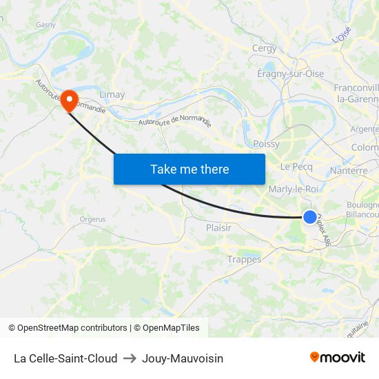 La Celle-Saint-Cloud to Jouy-Mauvoisin map