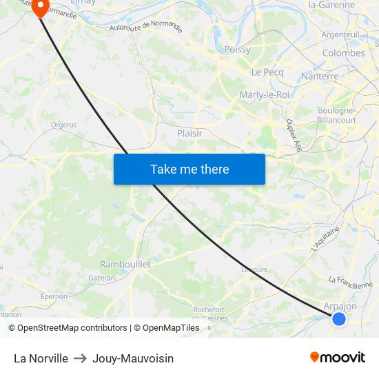 La Norville to Jouy-Mauvoisin map
