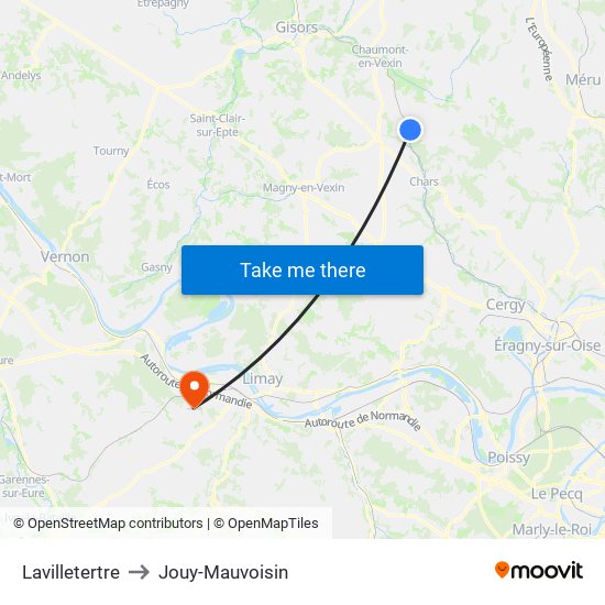 Lavilletertre to Jouy-Mauvoisin map
