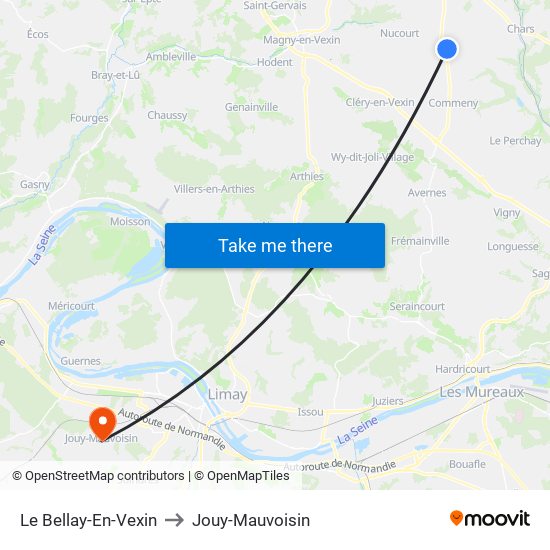 Le Bellay-En-Vexin to Jouy-Mauvoisin map
