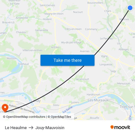 Le Heaulme to Jouy-Mauvoisin map