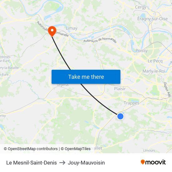 Le Mesnil-Saint-Denis to Jouy-Mauvoisin map