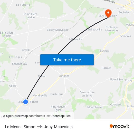 Le Mesnil-Simon to Jouy-Mauvoisin map