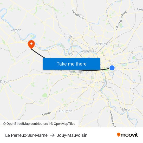 Le Perreux-Sur-Marne to Jouy-Mauvoisin map