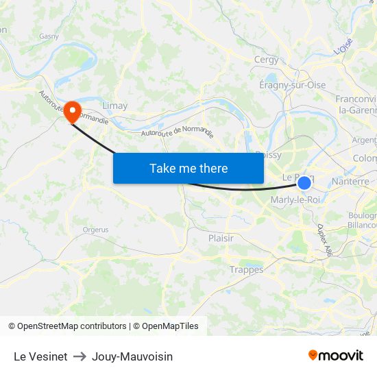 Le Vesinet to Jouy-Mauvoisin map