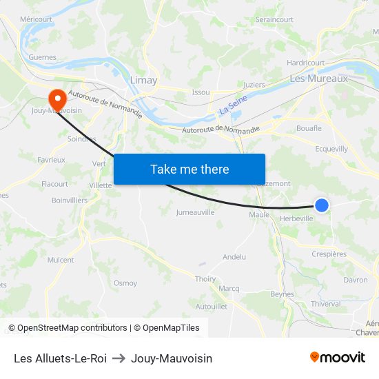 Les Alluets-Le-Roi to Jouy-Mauvoisin map