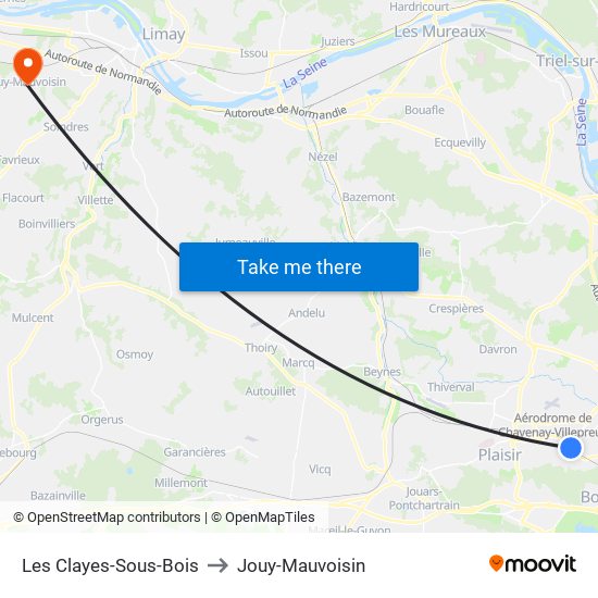 Les Clayes-Sous-Bois to Jouy-Mauvoisin map