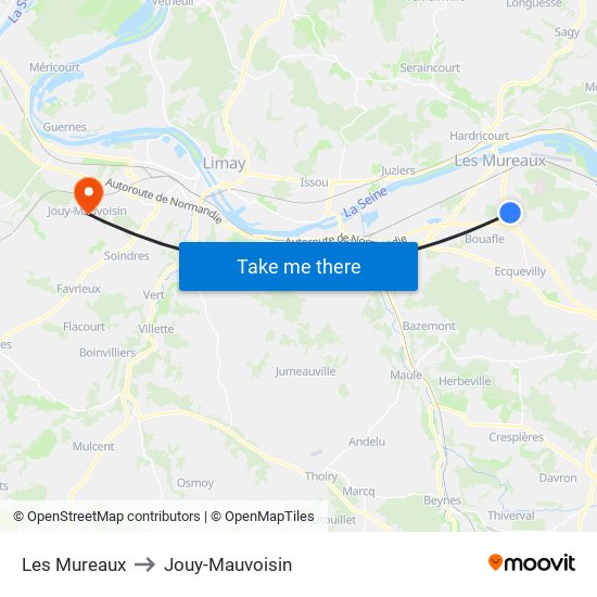 Les Mureaux to Jouy-Mauvoisin map