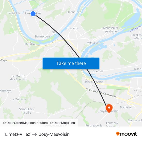 Limetz-Villez to Jouy-Mauvoisin map
