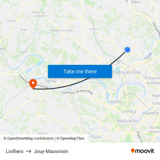 Livilliers to Jouy-Mauvoisin map