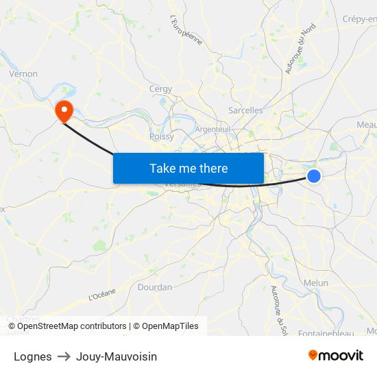 Lognes to Jouy-Mauvoisin map