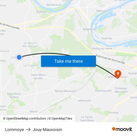 Lommoye to Jouy-Mauvoisin map