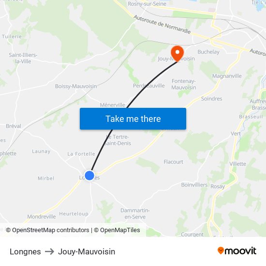 Longnes to Jouy-Mauvoisin map