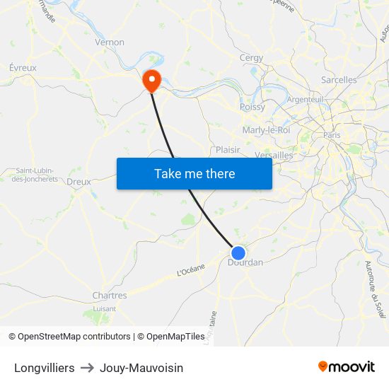 Longvilliers to Jouy-Mauvoisin map