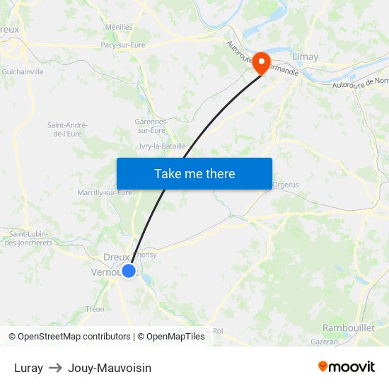 Luray to Jouy-Mauvoisin map