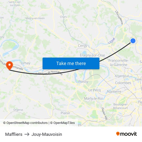 Maffliers to Jouy-Mauvoisin map