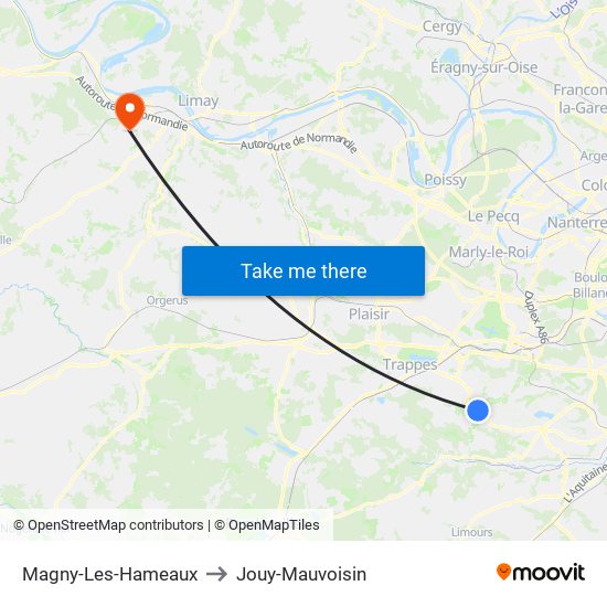 Magny-Les-Hameaux to Jouy-Mauvoisin map