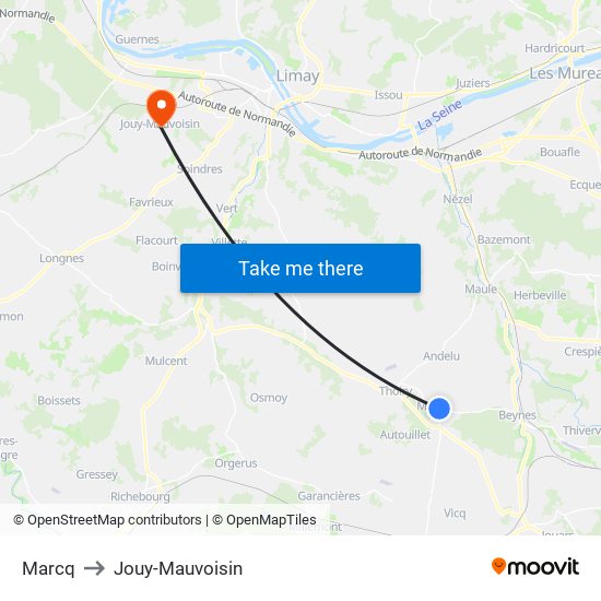 Marcq to Jouy-Mauvoisin map