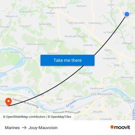 Marines to Jouy-Mauvoisin map